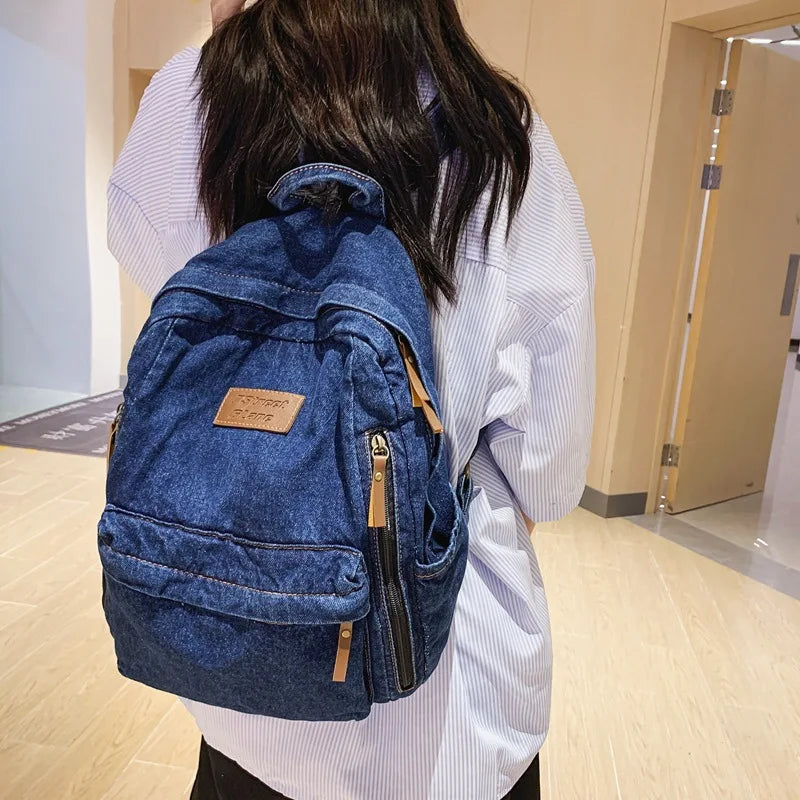 Denim Fashion Backpacks for School Trend Student Jeans Bag