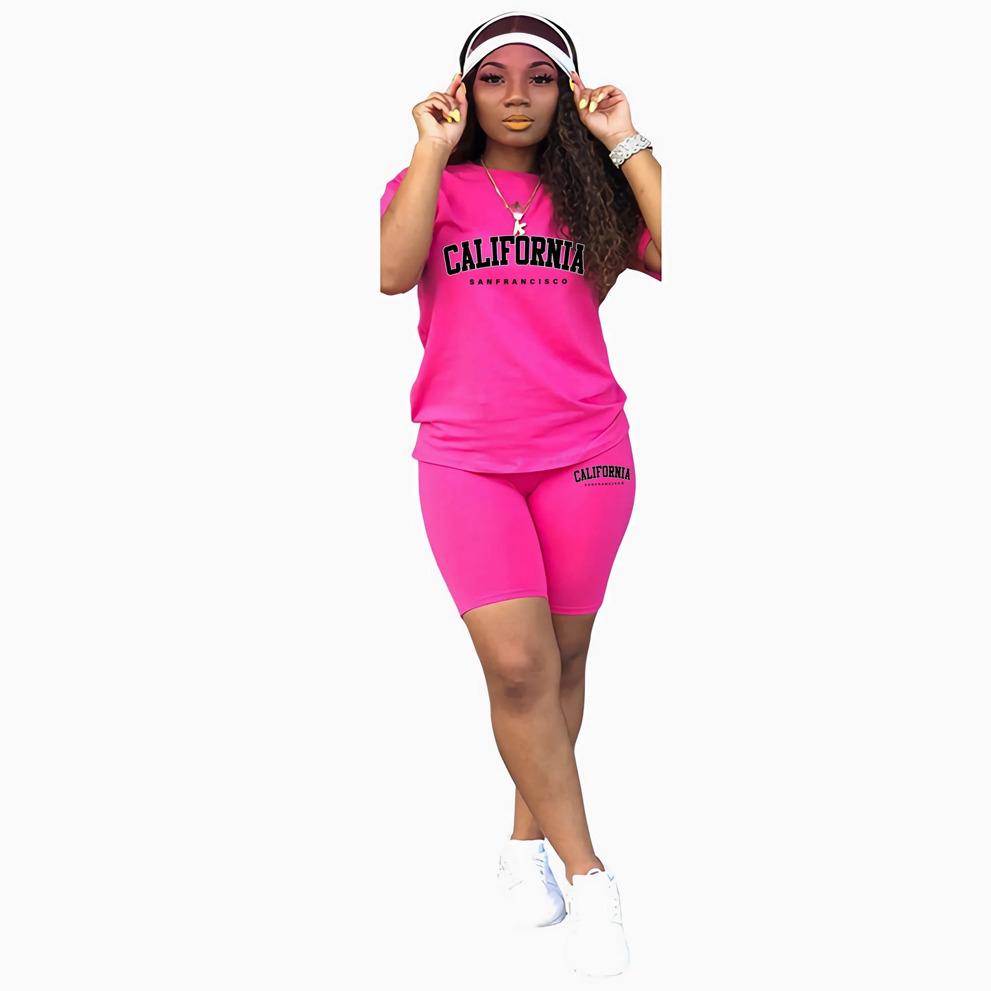 Womens Summer Tracksuit Print T-Shirt & Jogging Short Sleeve Suit