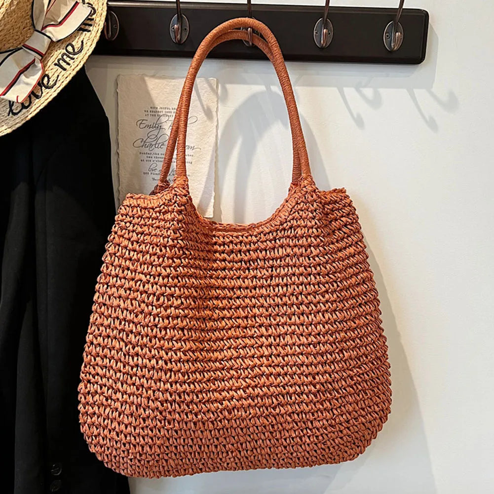 Women Straw Bag Tote Handbag Large Capacity Vintage Shoulder Bag