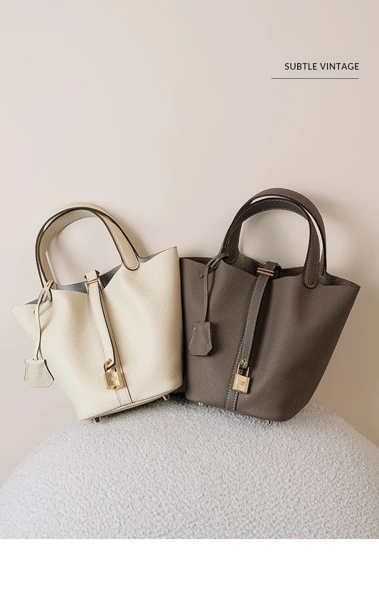 2026 New luxury Genuine Leather Barrel Bag for Women Togo Top