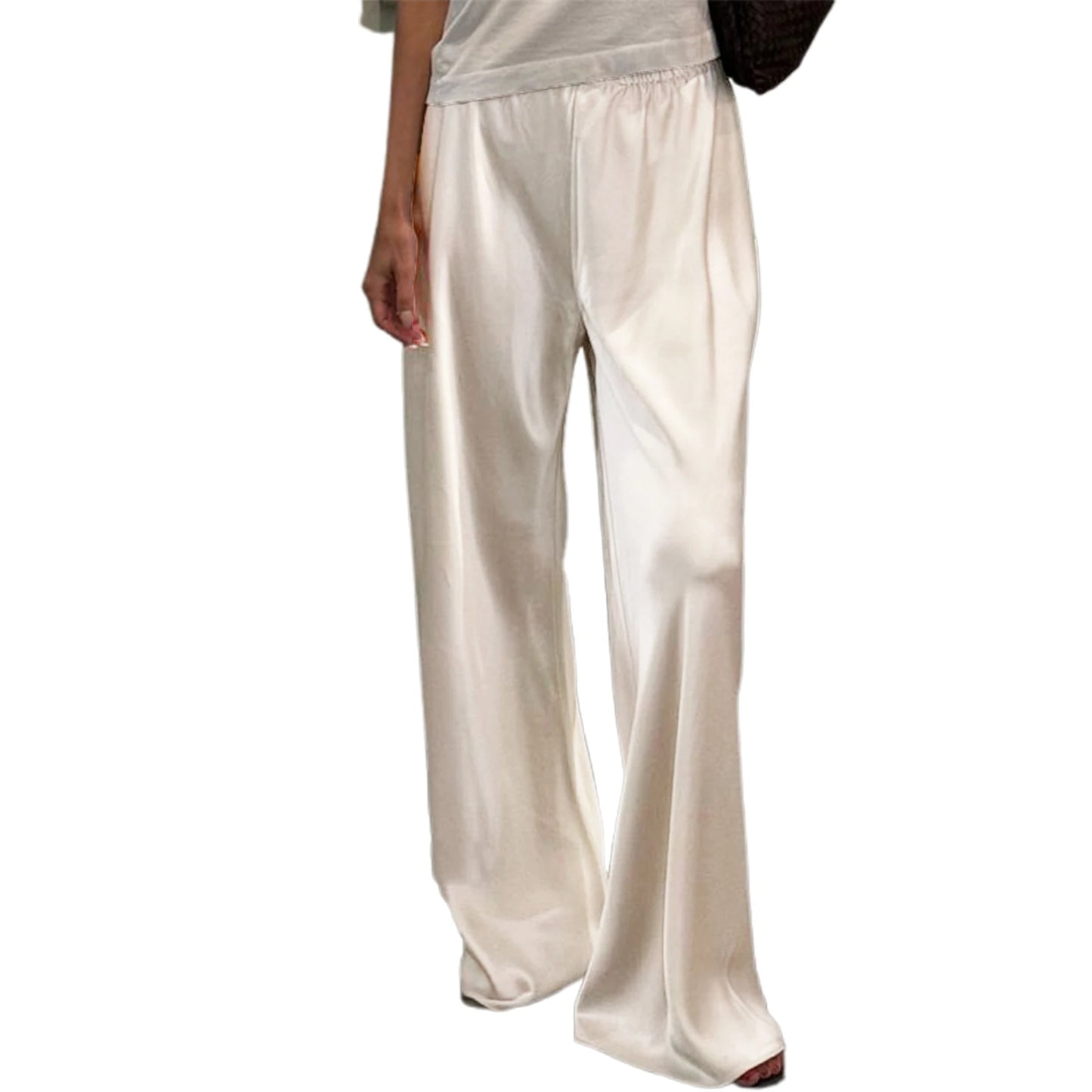 Chic Satin Wide Leg Dress Pants Women's Stylish Trousers