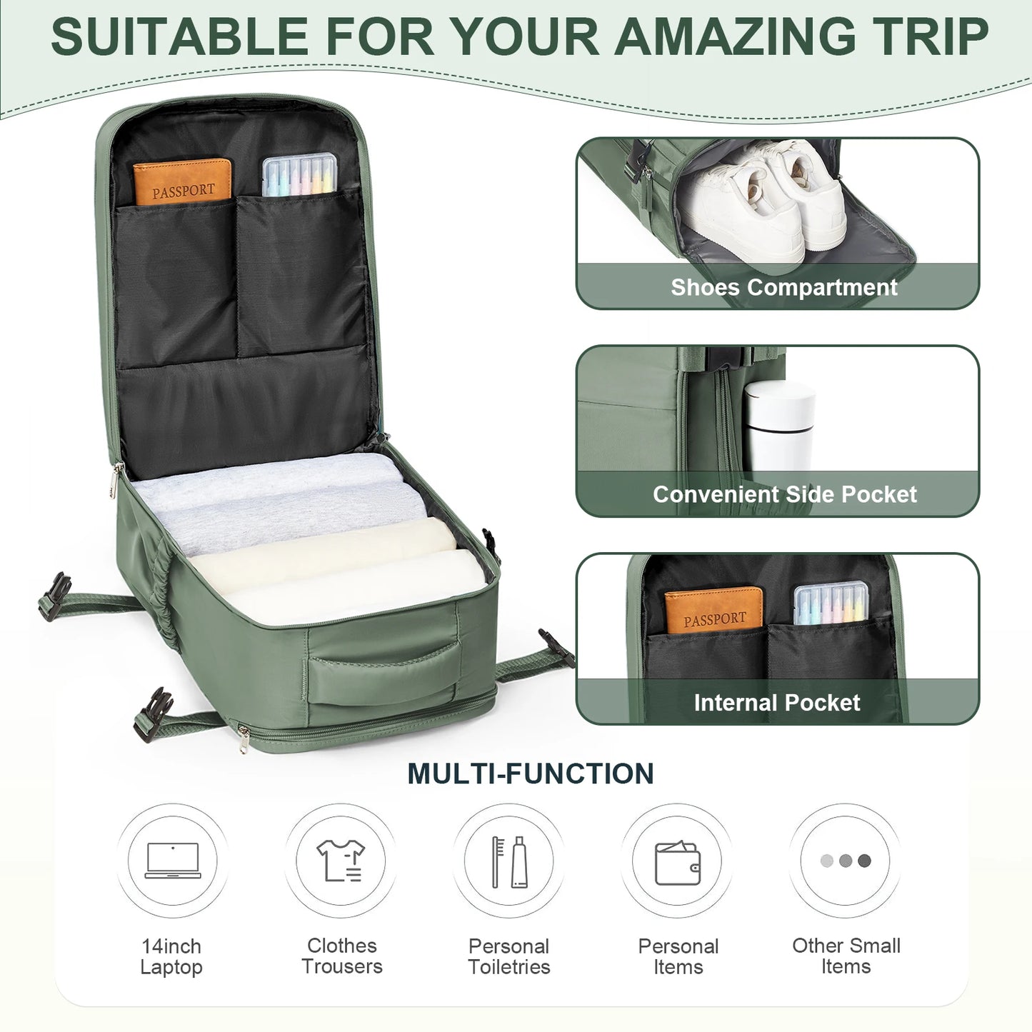 Backpack 40x30x20 Cabin Bag Travel Backpack for Men and Women