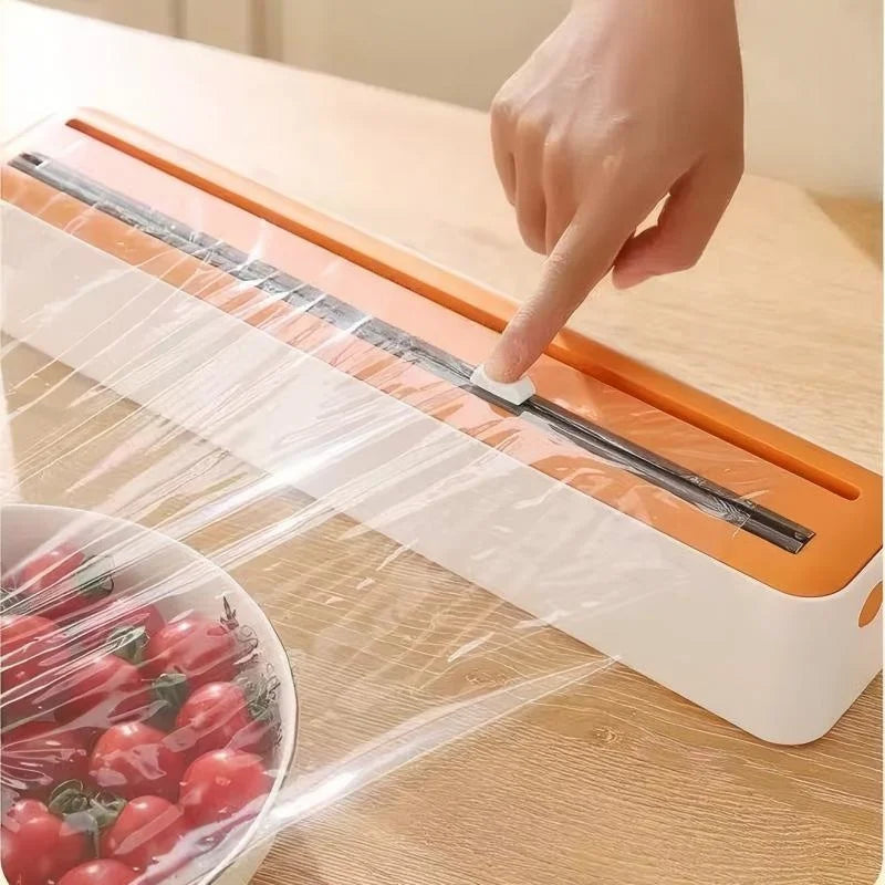 Large Size Plastic Wrap Dispenser with Cutter, Dual Slide Cutting Multifunctional Foil & Parchment Paper Cutter