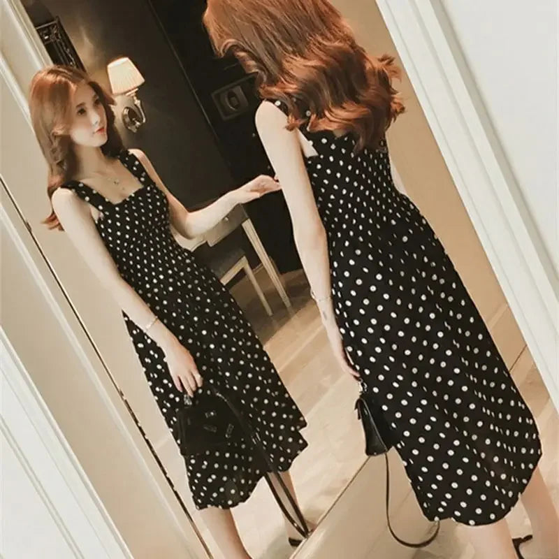 Robe femme Summer Polka Dot Womens Dresses Elegant Square Neck Sleeveless