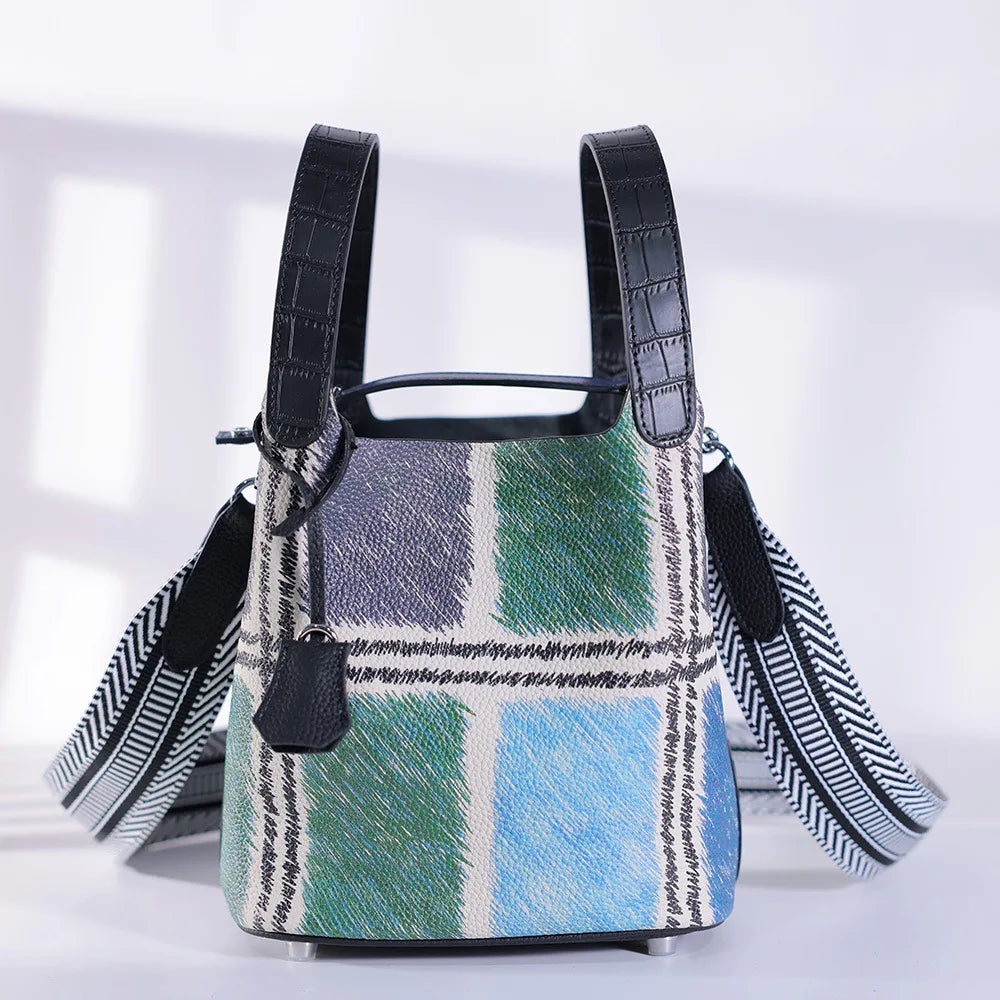 High Quality Bags for Women Painting Handbag Genuine Leather Bucket Bag