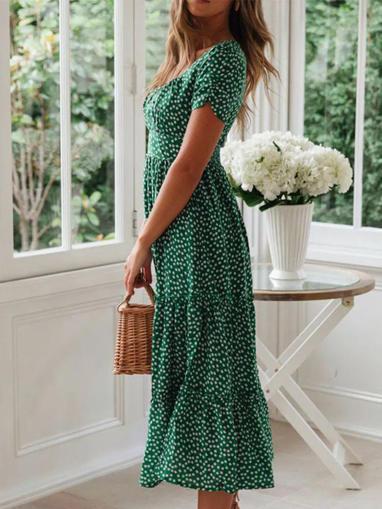 Vestidos Vintage Vintage Print Puff Sleeve summer Beach Dress
