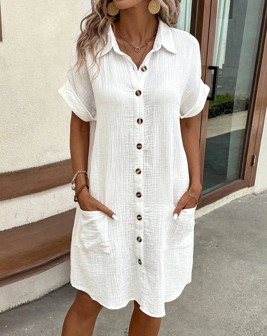 Vintage Solid Mini Dress Summer Cotton for Women