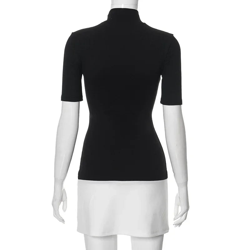 Turtleneck Vestidos Elegantes Para Mujer Half Sleeves Mini Streetwear