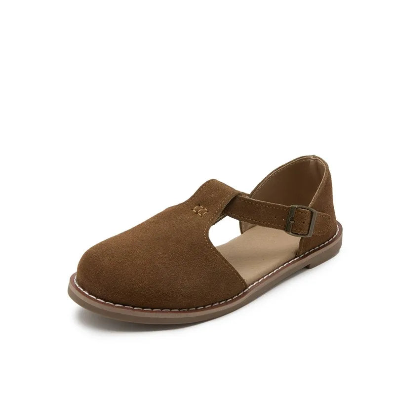 Flat-soled retro frosted genuine leather women's sandals 2026