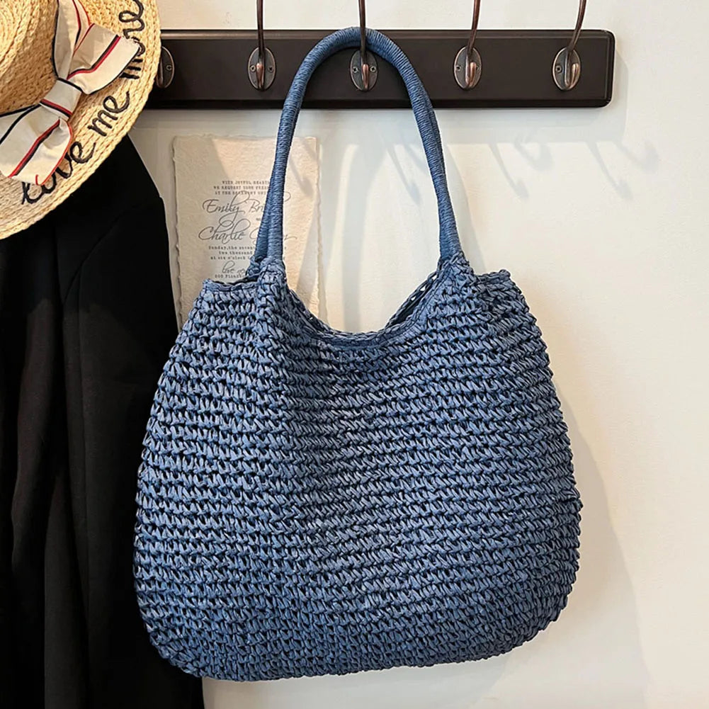 Women Straw Bag Tote Handbag Large Capacity Vintage Shoulder Bag