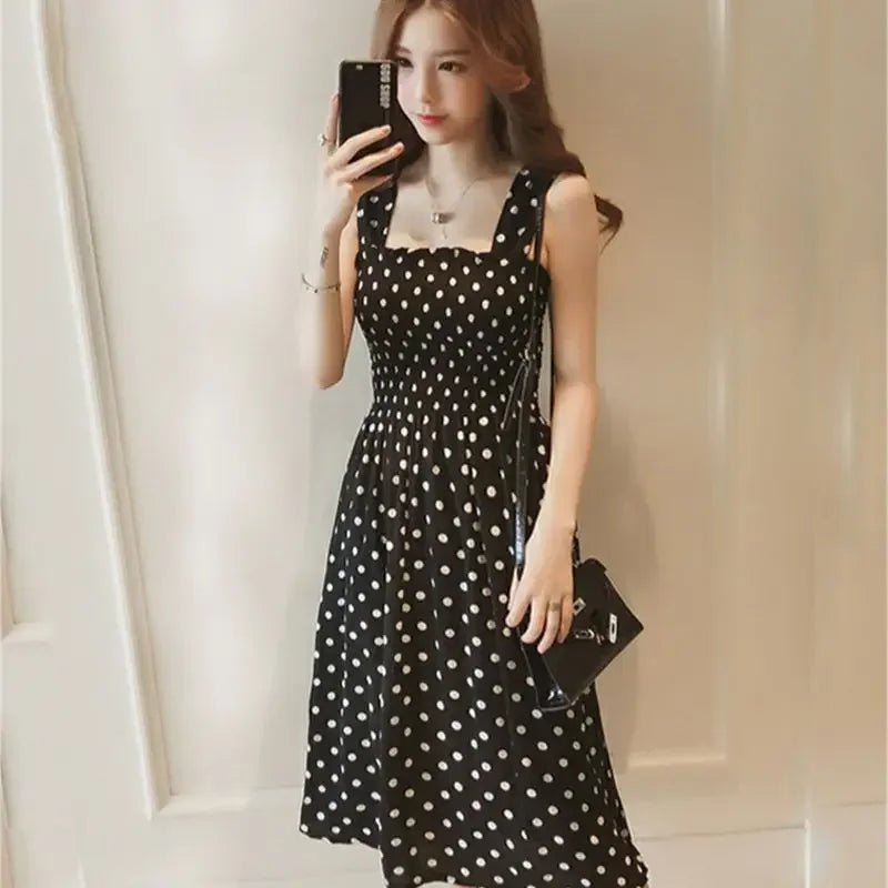 Robe femme Summer Polka Dot Womens Dresses Elegant Square Neck Sleeveless