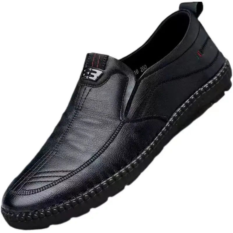 Mens Leather Loafers Non Slippery Breathable Outdoor Slip on Casual Shoes for Male Work Office