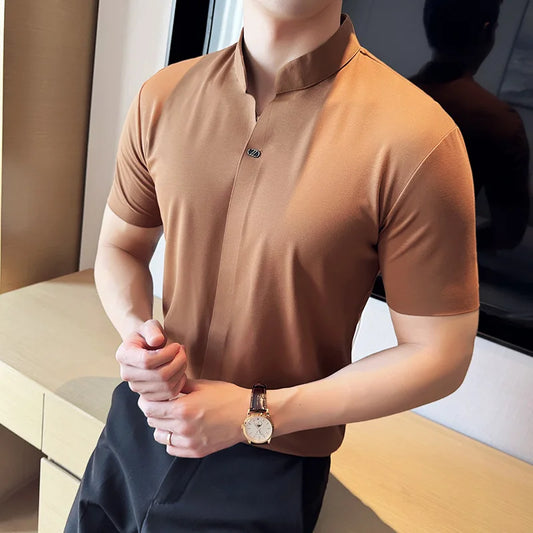 Men's High Elastic V-neck Polo Shirt