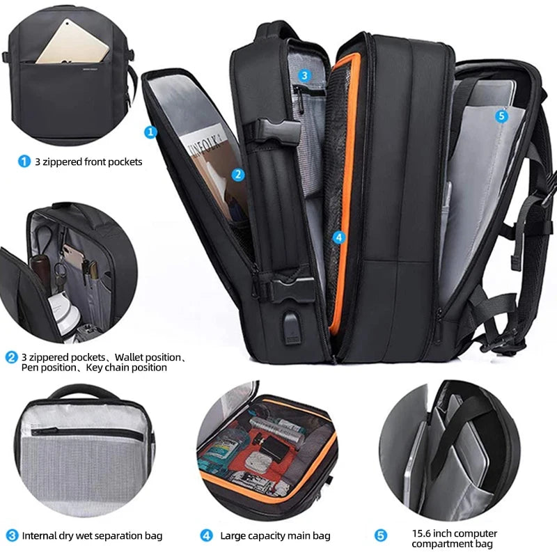 Expandable Men Backpack Waterproof Large Capacity