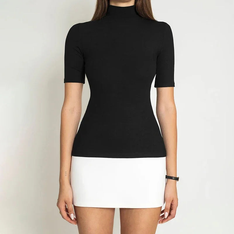 Turtleneck Vestidos Elegantes Para Mujer Half Sleeves Mini Streetwear