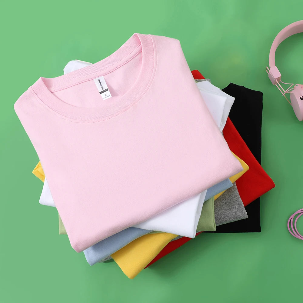 100% Cotton Solid T-shirts Women Sporty Short Sleeve