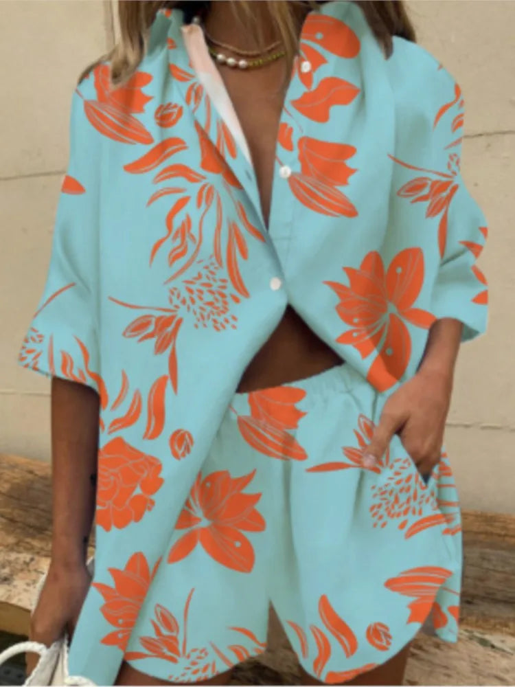 Fashion Casual Two Piece Set for Summer Comfort Colorful Button 2 sets
