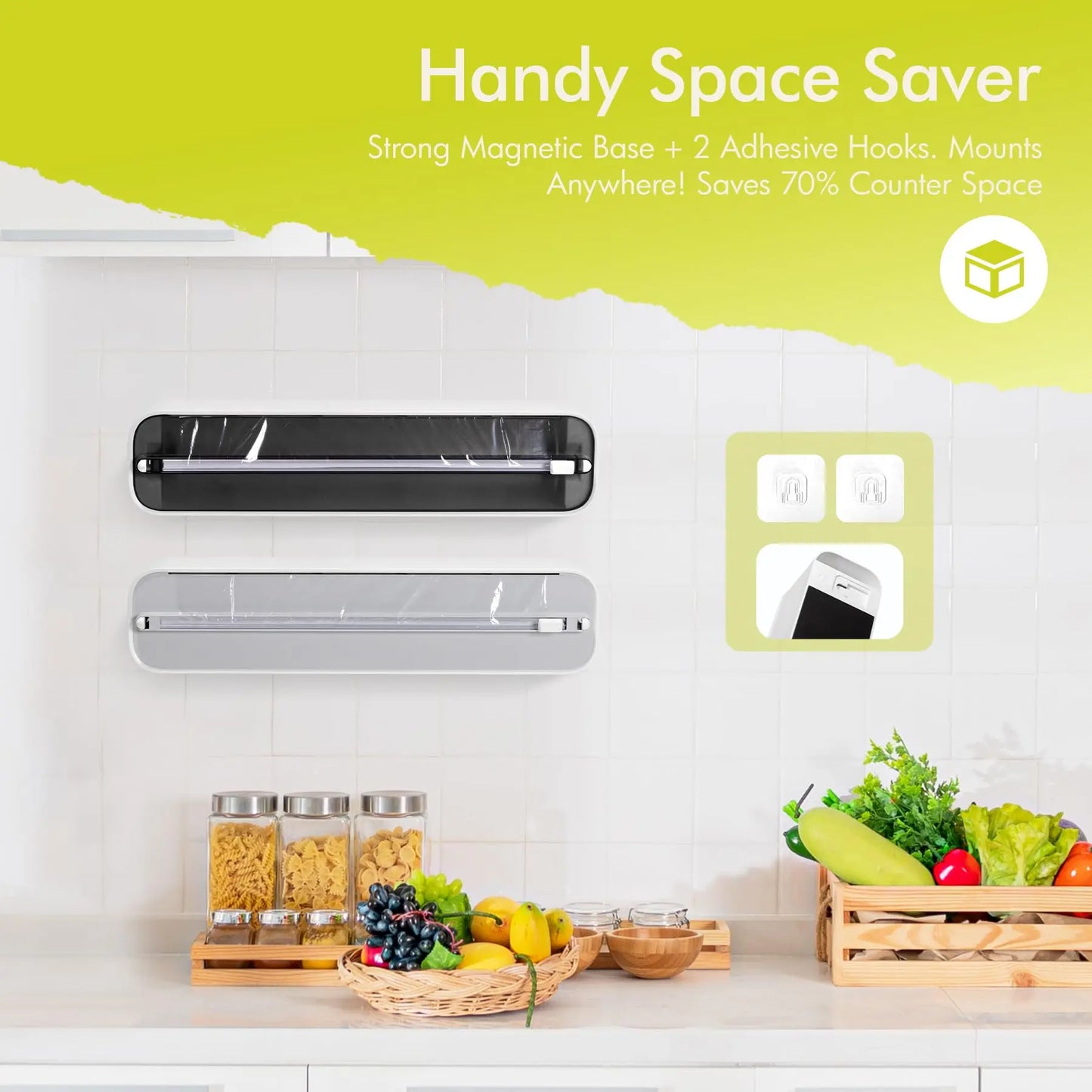 MAgnetic Aluminum Foil & Plastic Wrap Dispenser with Cutter - Magnetic