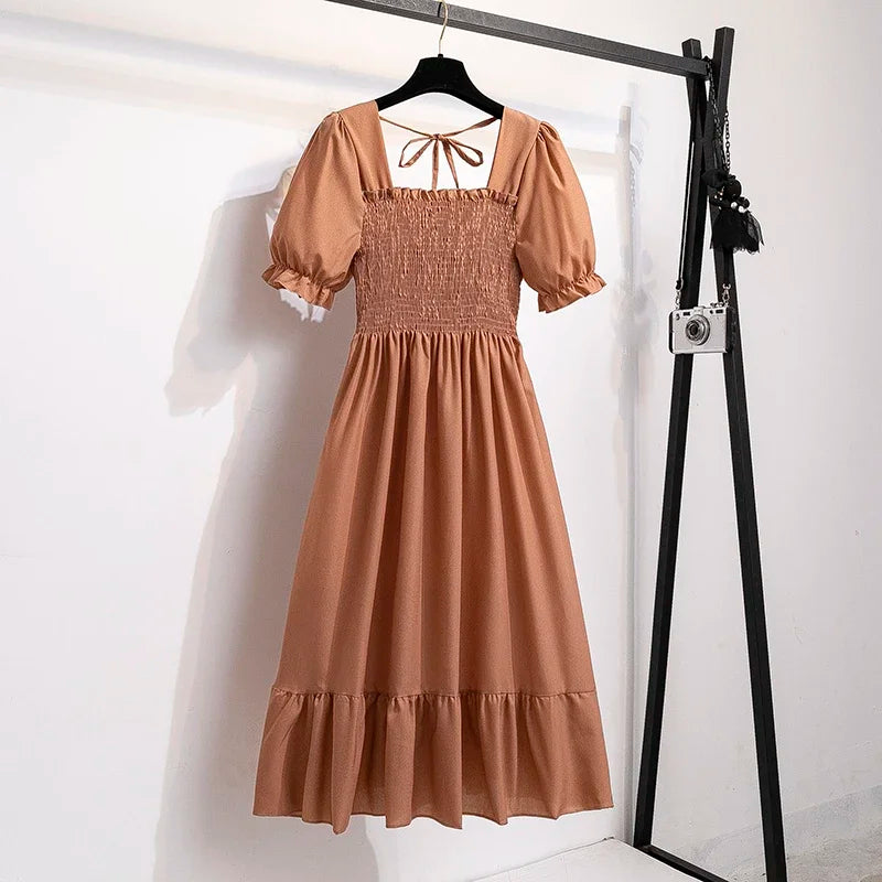 Spring Summer Elastic Waist Chiffon Dress for Women