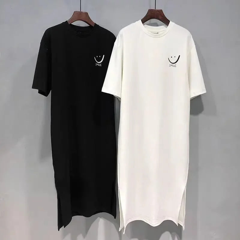 2026 Plus Size Summer Women's Smiley Side-Slit T-Shirt