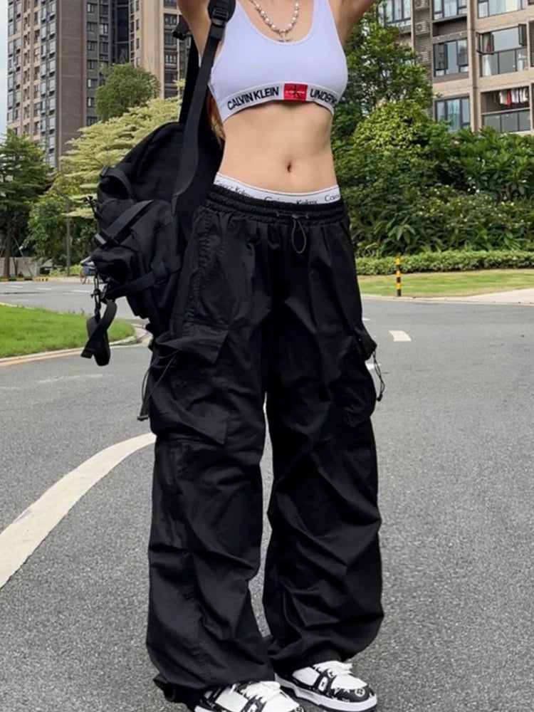 Parachute Black Pants Women Hippie Streetwear