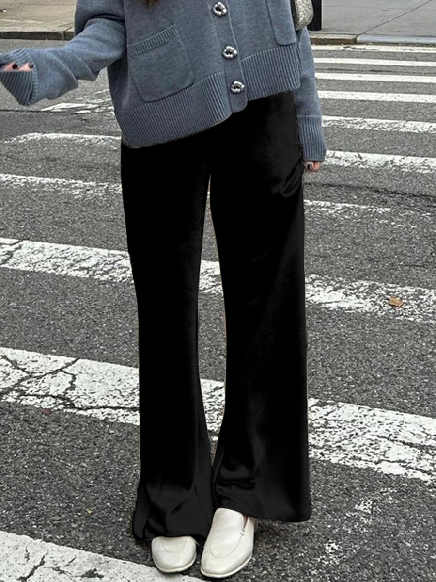 Chic Satin Wide Leg Dress Pants Women's Stylish Trousers