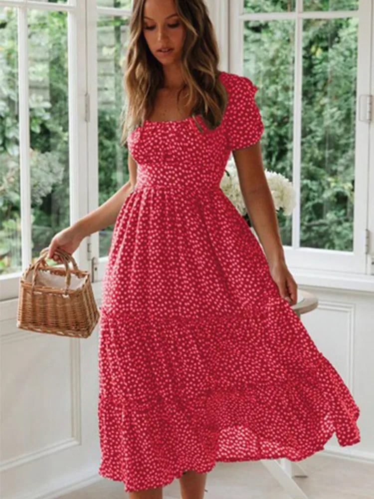 Vestidos Vintage Vintage Print Puff Sleeve summer Beach Dress