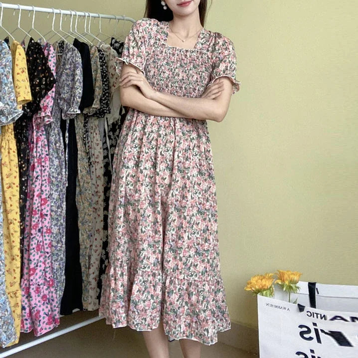 Spring Summer Elastic Waist Chiffon Dress for Women