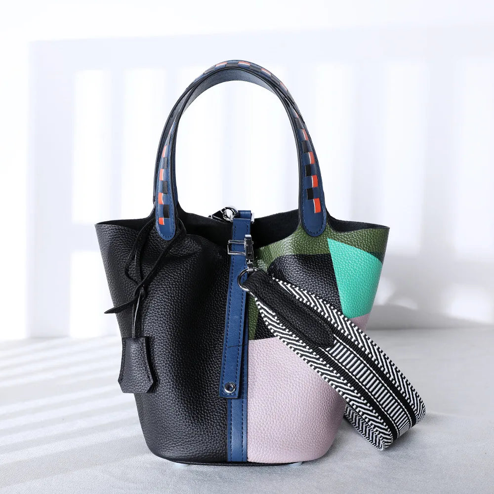 High Quality Bags for Women Painting Handbag Genuine Leather Bucket Bag