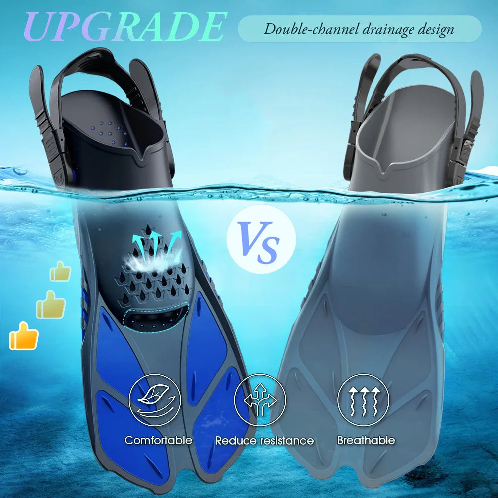 Snorkel Fins Adjustable Buckles Swimming Flippers Short Silicone for Adult