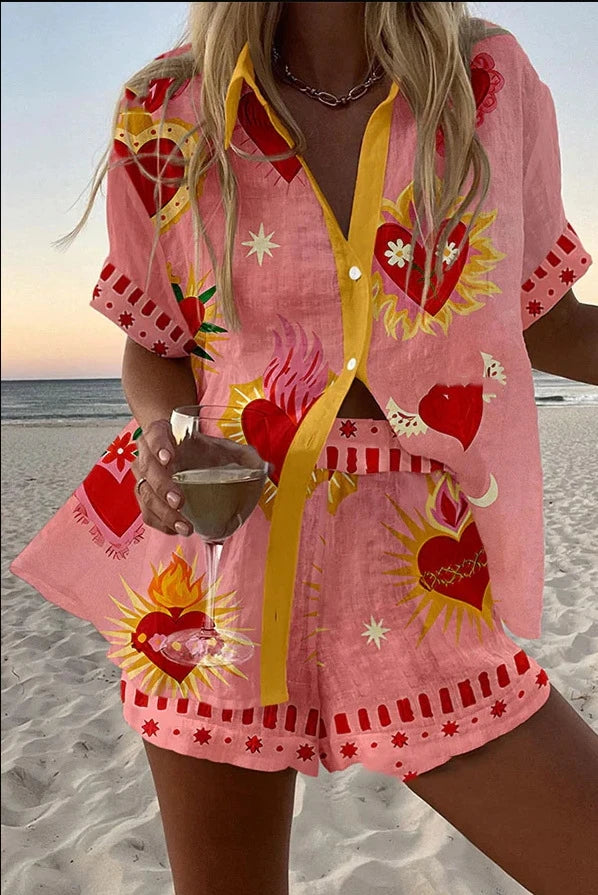 Fashion Casual Two Piece Set for Summer Comfort Colorful Button 2 sets