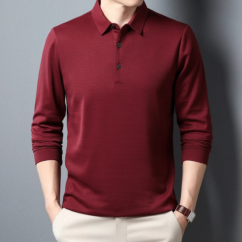 Men's Business Casual Polo Long Sleeve T-shirt