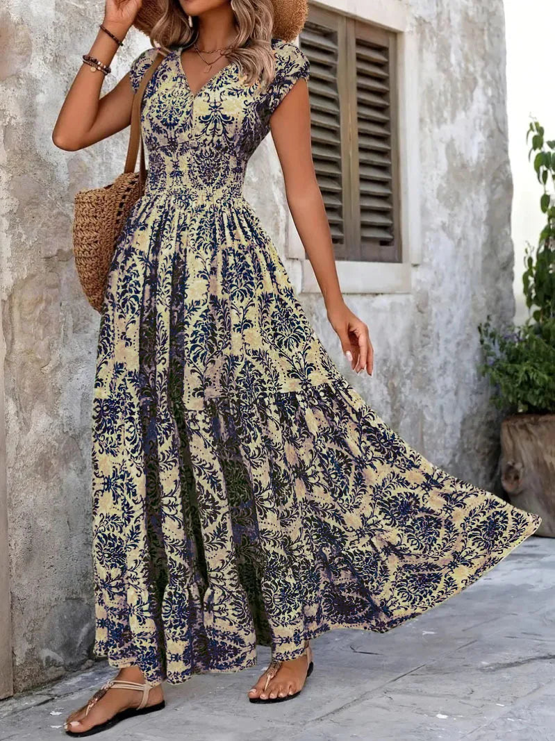 2026 vintage printed dress fashionable and elegant for women