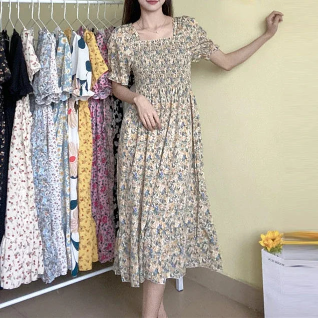 Spring Summer Elastic Waist Chiffon Dress for Women