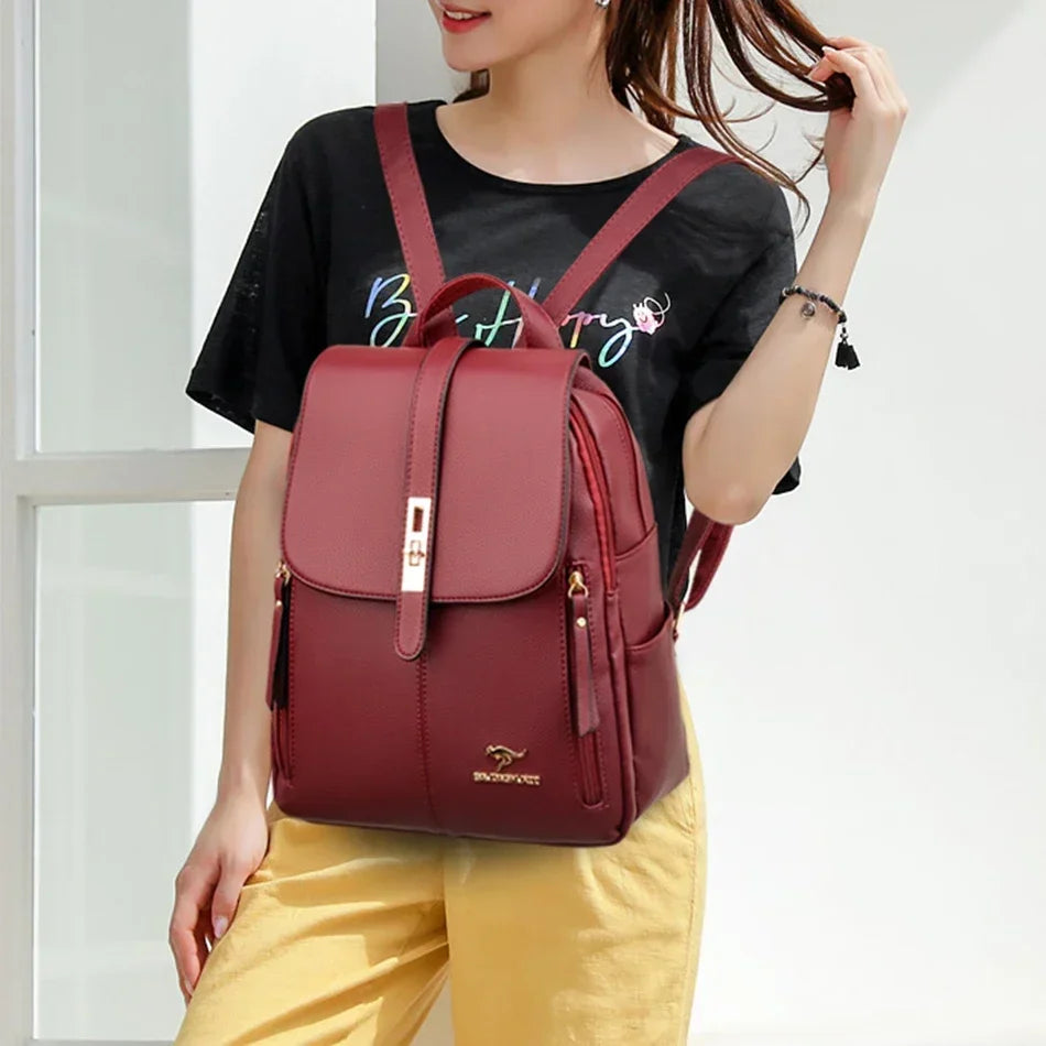 Large Capacity Backpack High Quality Leather Vintage Bags for Women