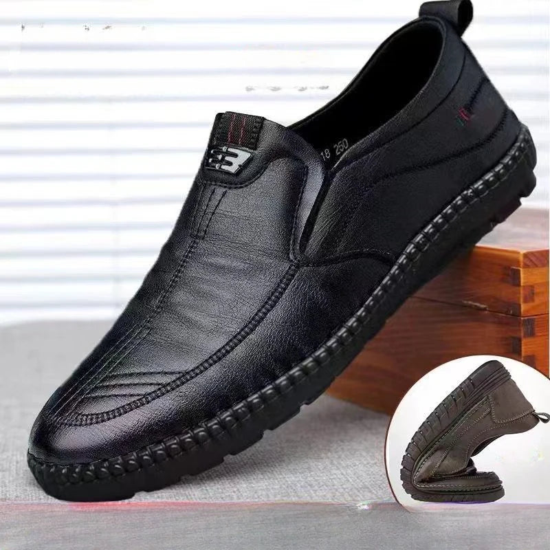 Mens Leather Loafers Non Slippery Breathable Outdoor Slip on Casual Shoes for Male Work Office