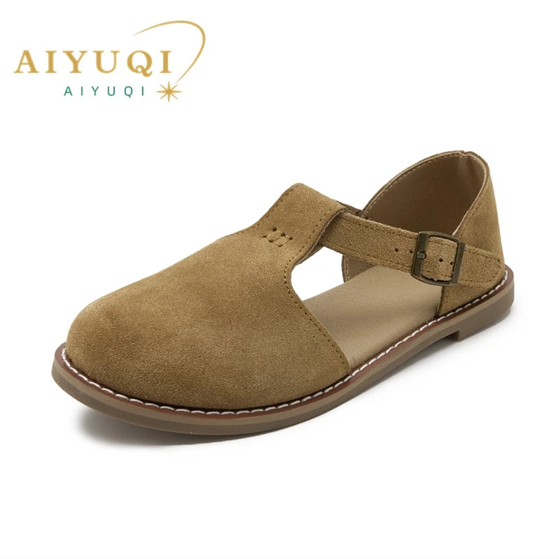 Flat-soled retro frosted genuine leather women's sandals 2026