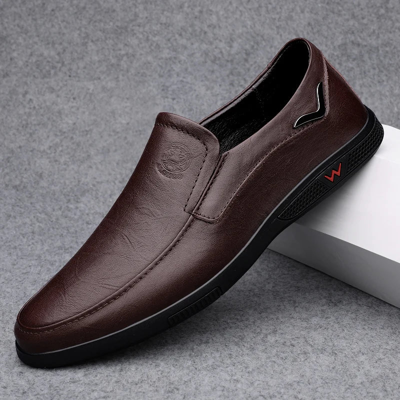 Men's Business Casual Shoes Handmade Layered Cowhide Rubber Bottom Leather Footwear for Office