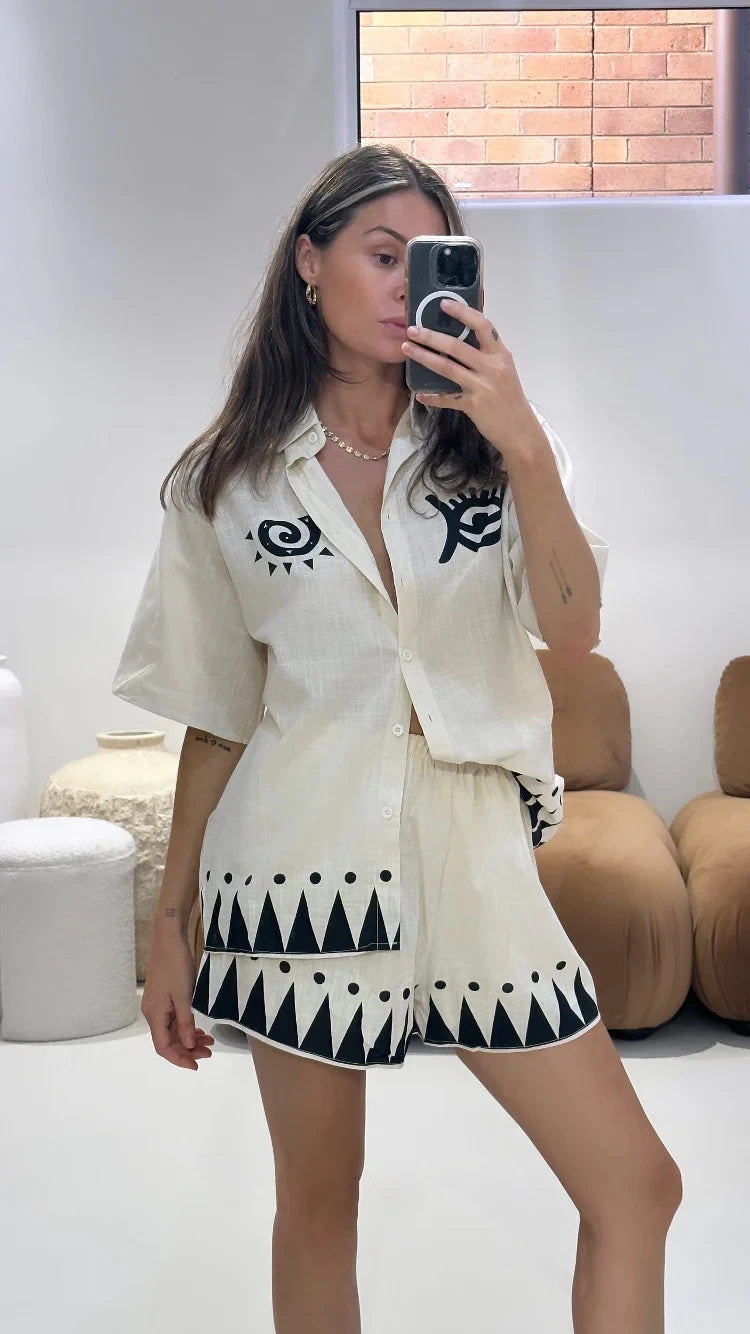 Fashion Casual Two Piece Set for Summer Comfort Colorful Button 2 sets