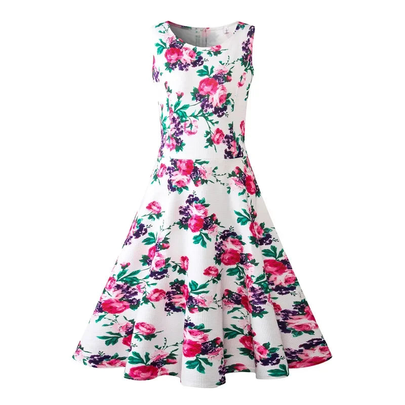 Summer Women Dress Clothing Floral Print Robe Retro Swing