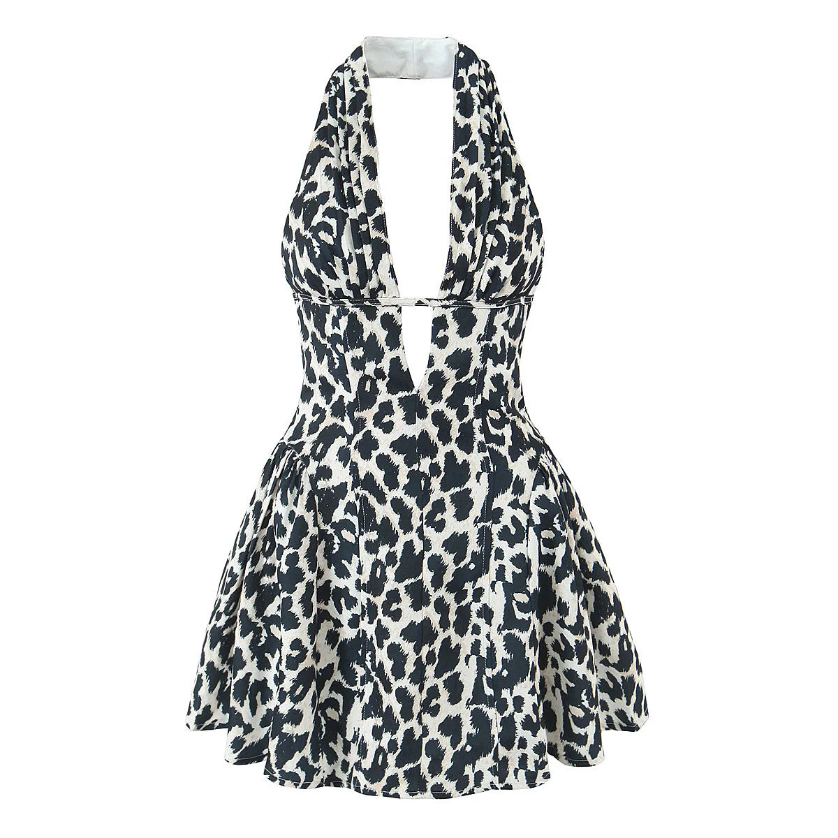 French Style Retro Polka Dot Deep V Halter Dress for Women