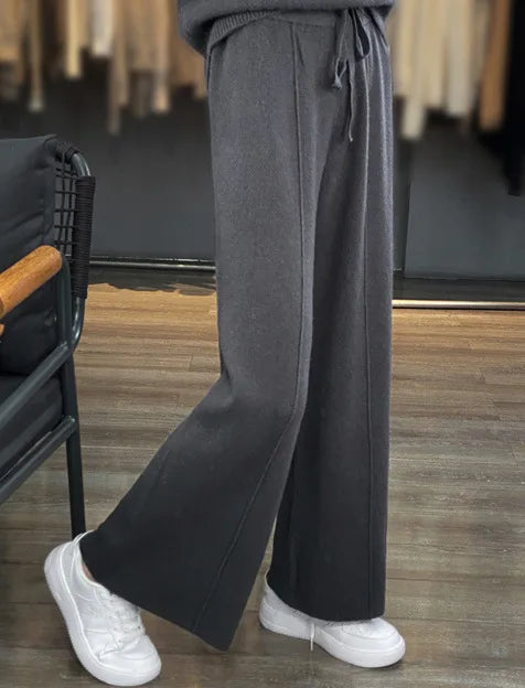 Women's High waisted warm knit wide leg straight leg pants for women