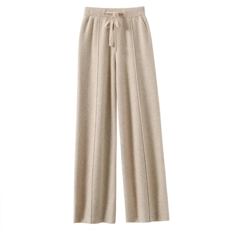 Women's High waisted warm knit wide leg straight leg pants for women