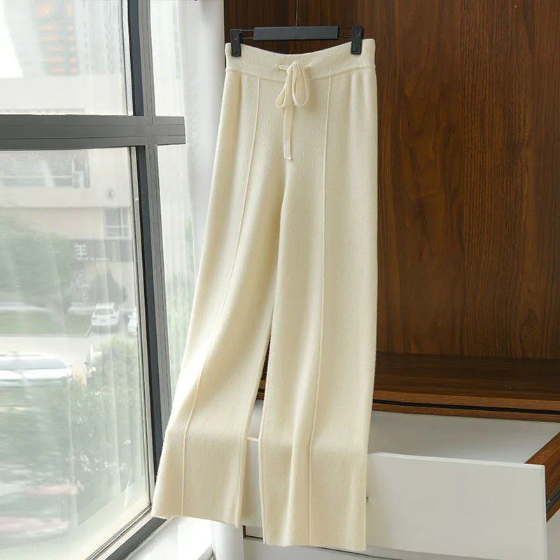 Women's High waisted warm knit wide leg straight leg pants for women