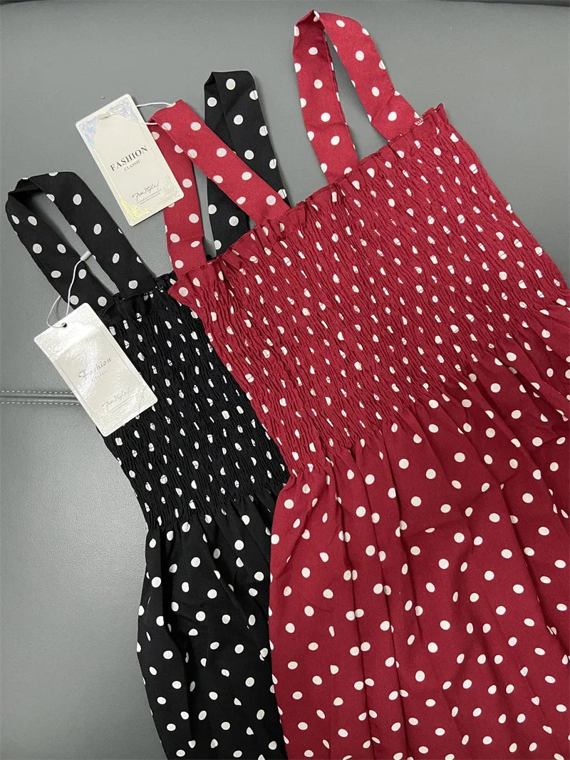 Robe femme Summer Polka Dot Womens Dresses Elegant Square Neck Sleeveless