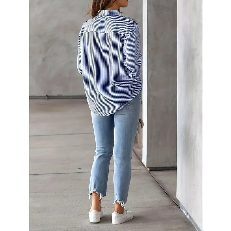 Classic Blue Striped Shirt Women 2026 Spring Streetwear