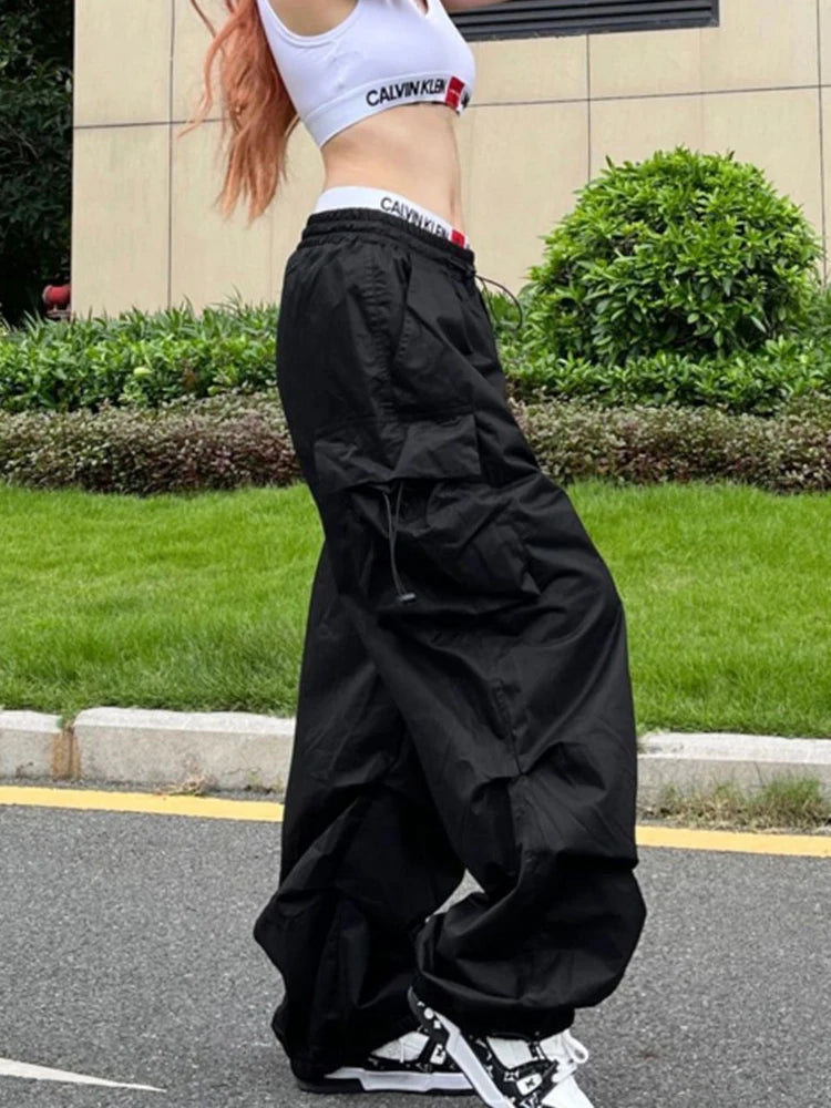 Parachute Black Pants Women Hippie Streetwear