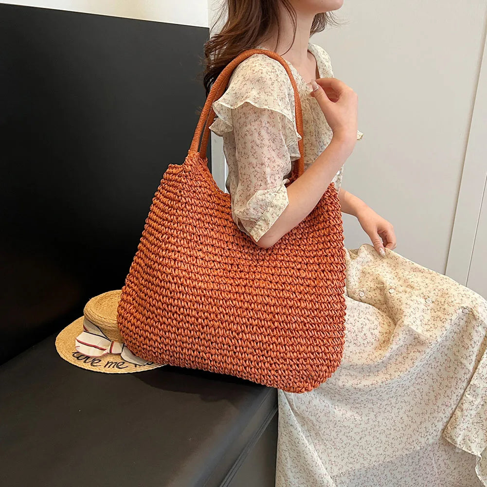 Women Straw Bag Tote Handbag Large Capacity Vintage Shoulder Bag