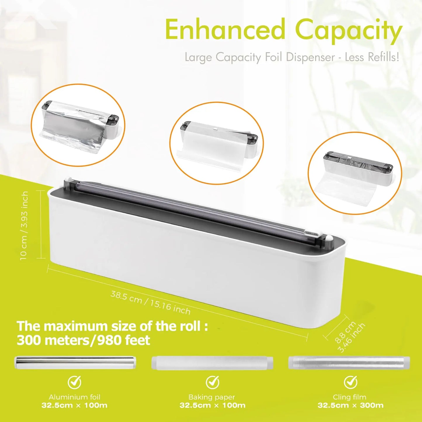 MAgnetic Aluminum Foil & Plastic Wrap Dispenser with Cutter - Magnetic