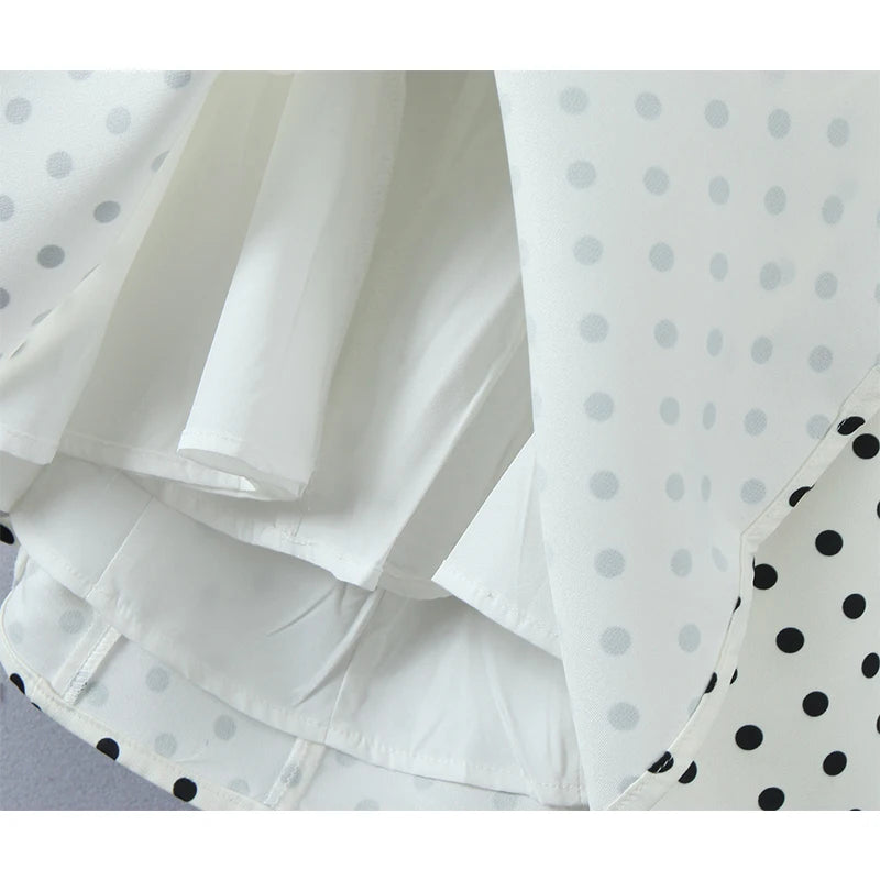 French Style Retro Polka Dot Deep V Halter Dress for Women